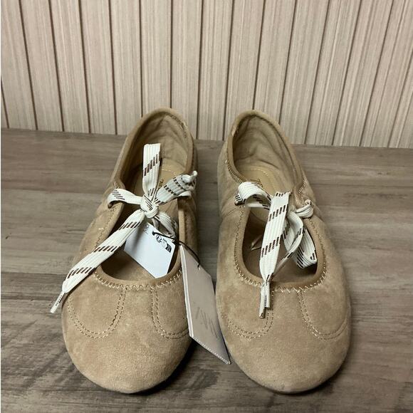 ZARA Split Leather Lace-Up Ballet Flats Women’s Size 9 - Picture 4 of 10
